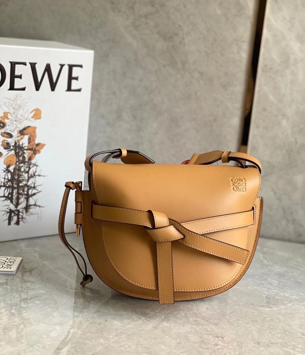 Loewe Small Gate Bag In Brown Calfskin and Jacquard 300