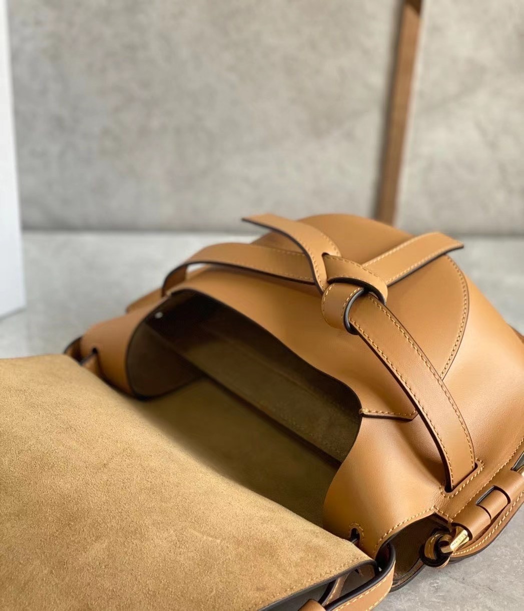 Loewe Small Gate Bag In Brown Calfskin and Jacquard 300