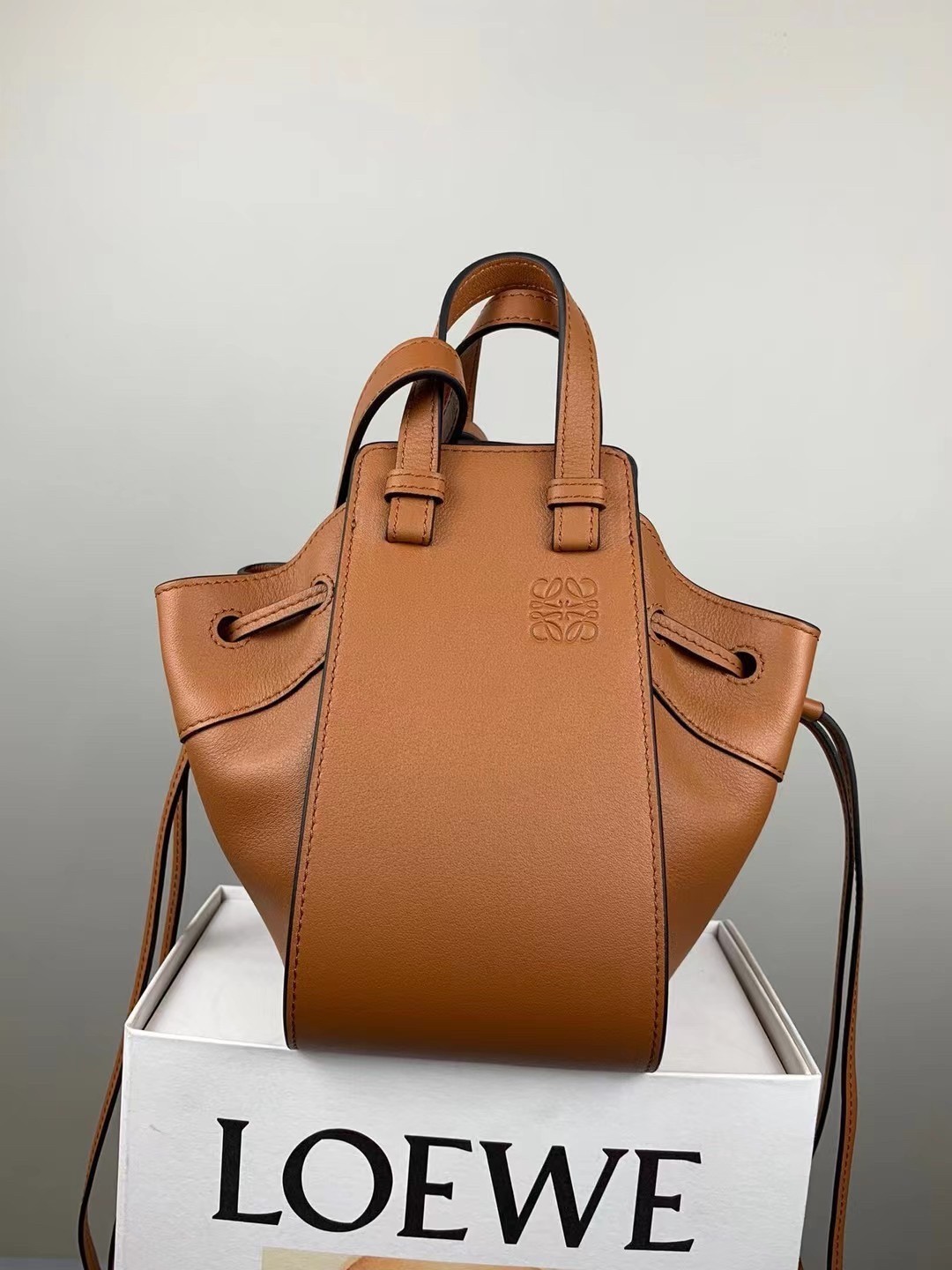 Loewe Mini Hammock Drawstring Bag In Brown Calfskin 339