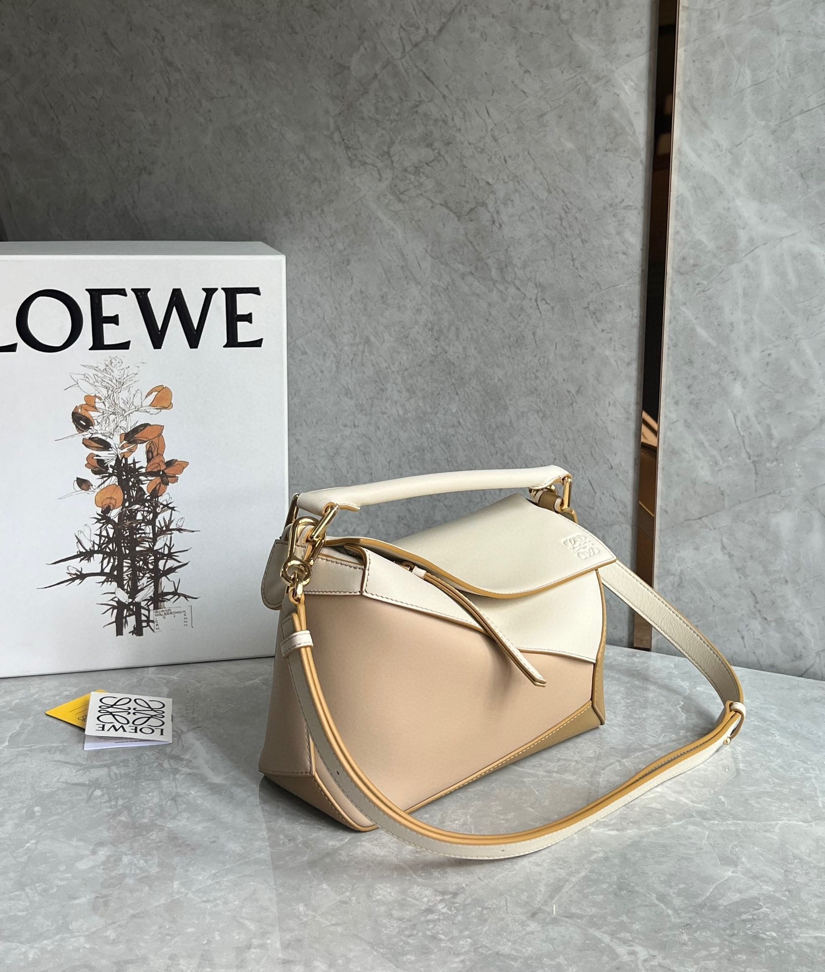 Loewe Puzzle Small Bag in Multicolor Angora and Beige Calfskin 298
