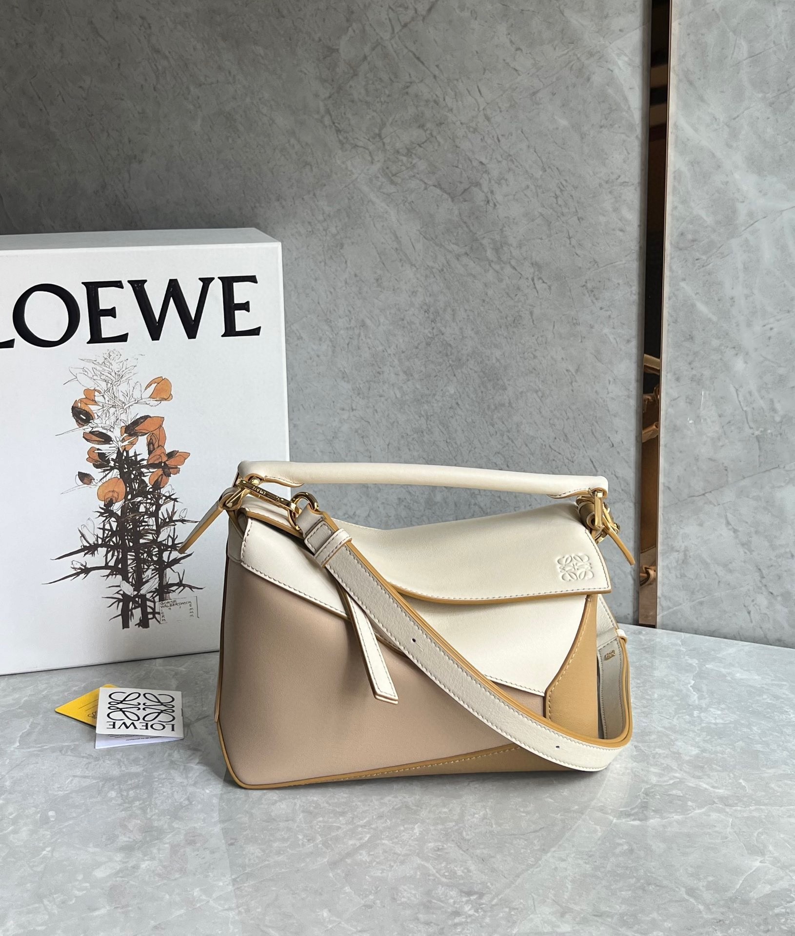 Loewe Puzzle Small Bag in Multicolor Angora and Beige Calfskin 298