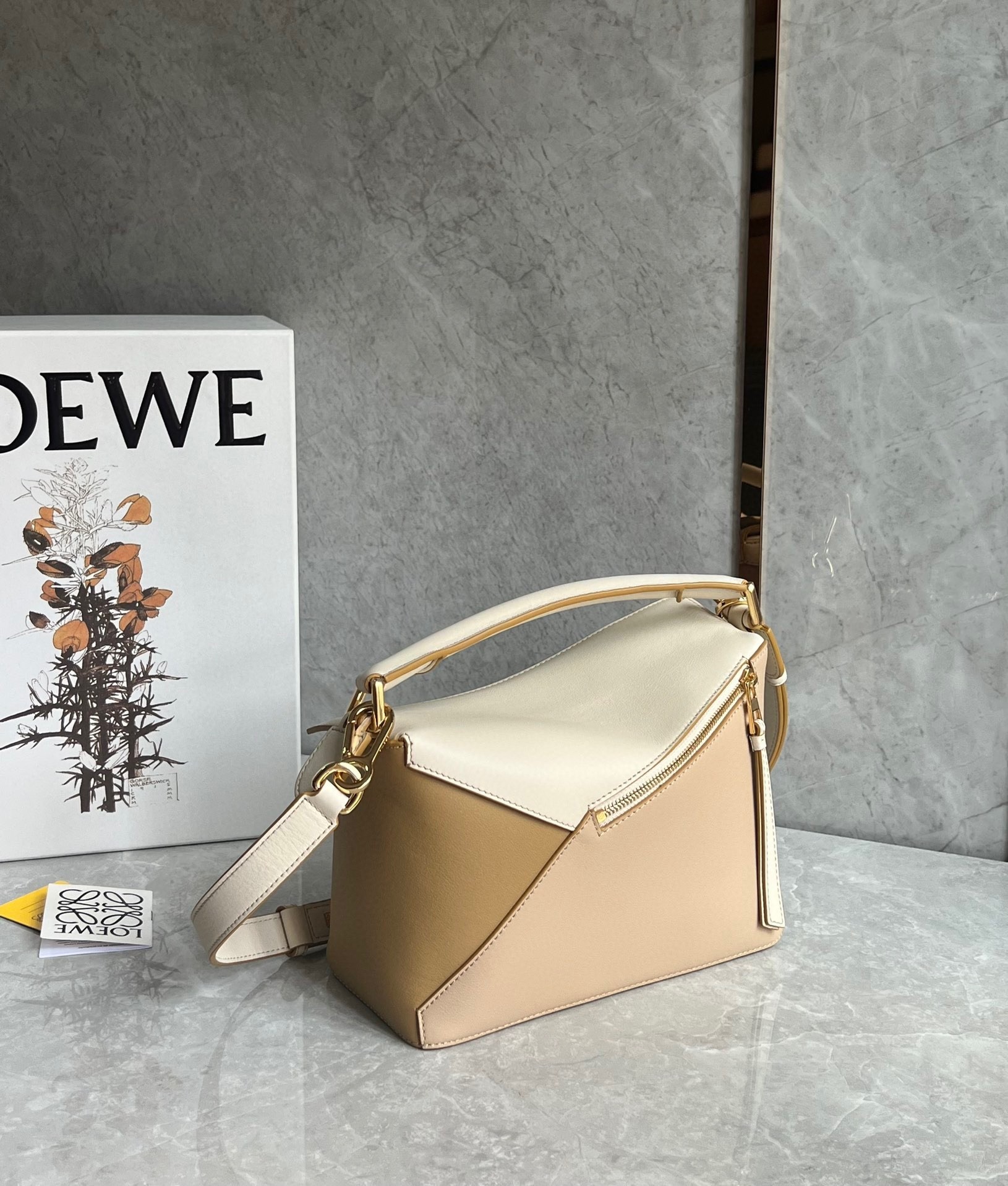 Loewe Puzzle Small Bag in Multicolor Angora and Beige Calfskin 298