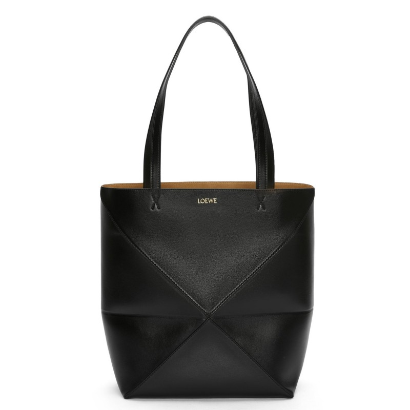 Loewe Medium Puzzle Fold Tote Bag in Black Calfskin 845