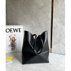 Loewe Medium Puzzle Fold Tote Bag in Black Calfskin 845