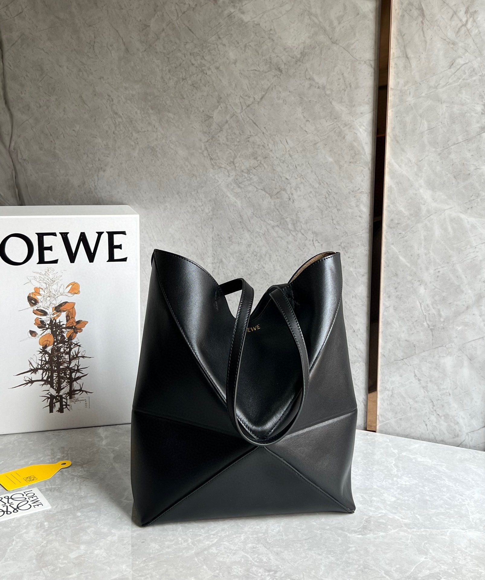 Loewe Medium Puzzle Fold Tote Bag in Black Calfskin 845