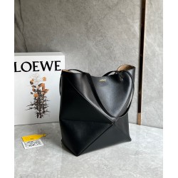 Loewe Medium Puzzle Fold Tote Bag in Black Calfskin 845