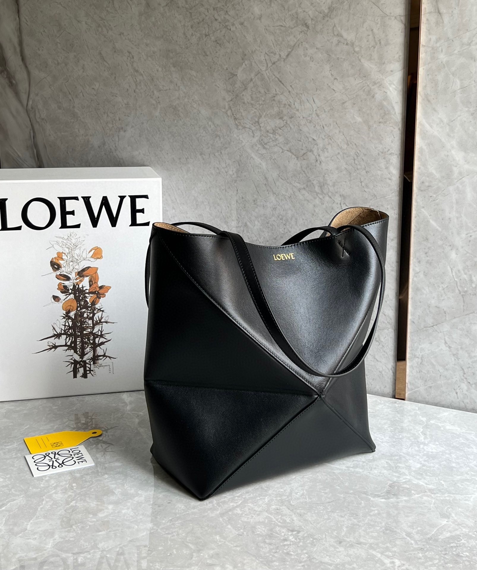 Loewe Medium Puzzle Fold Tote Bag in Black Calfskin 845