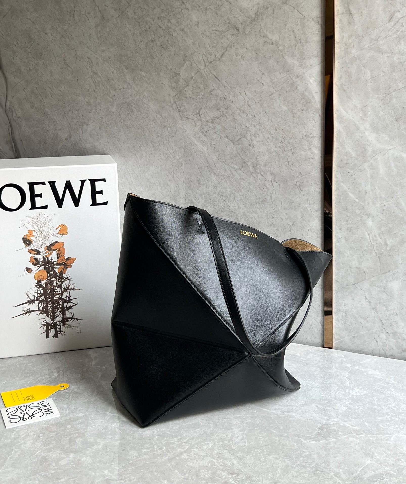 Loewe Medium Puzzle Fold Tote Bag in Black Calfskin 845