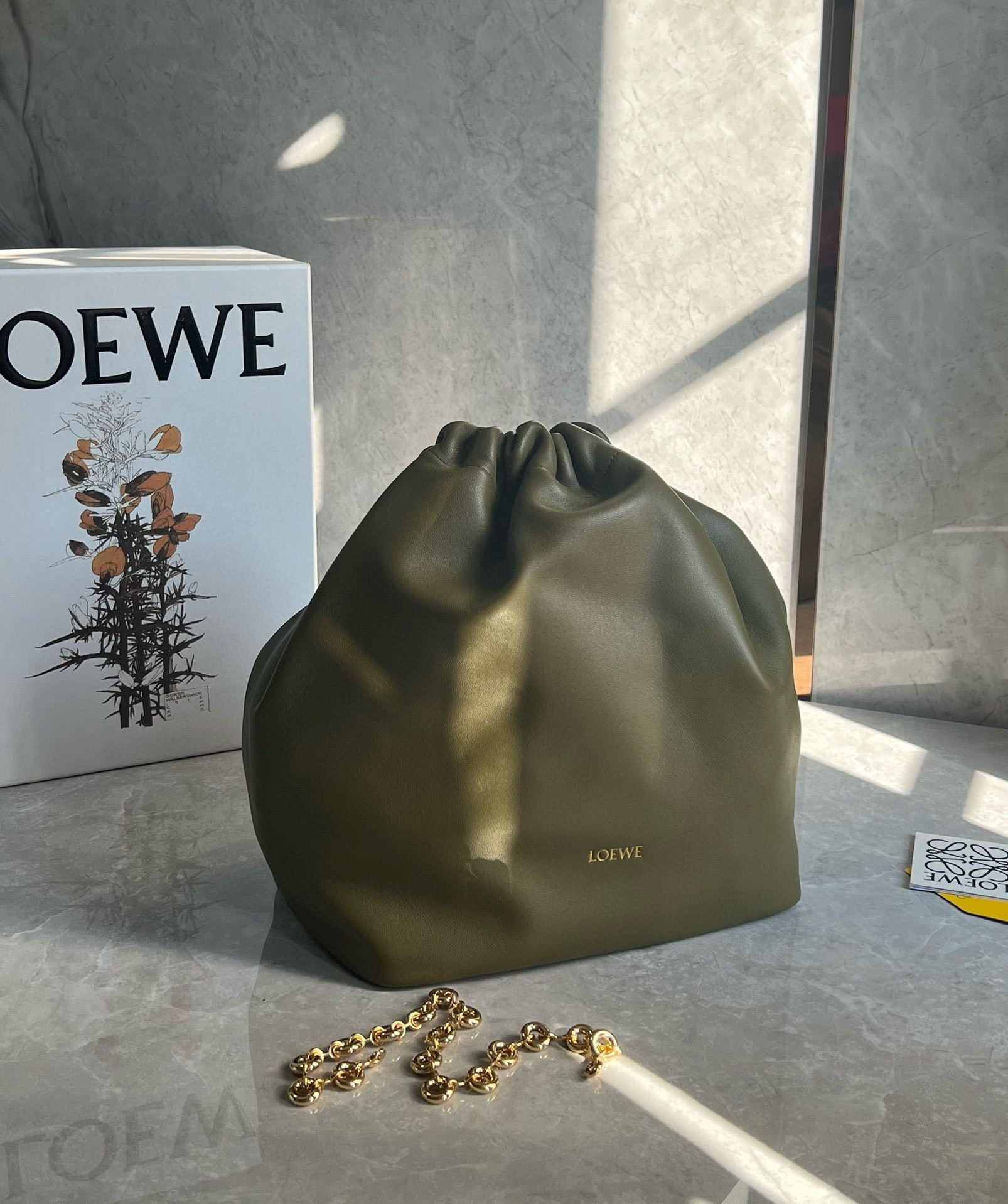 Loewe Medium Squeeze Bag in Olive Nappa Lambskin 975