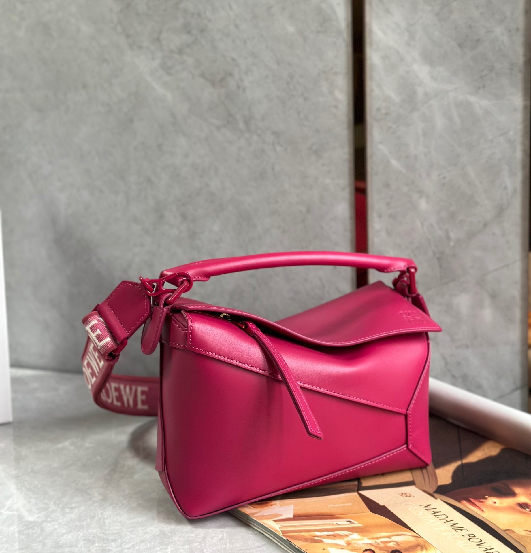 Loewe Puzzle Edge Small Bag In Ruby Red Satin Calfskin 124