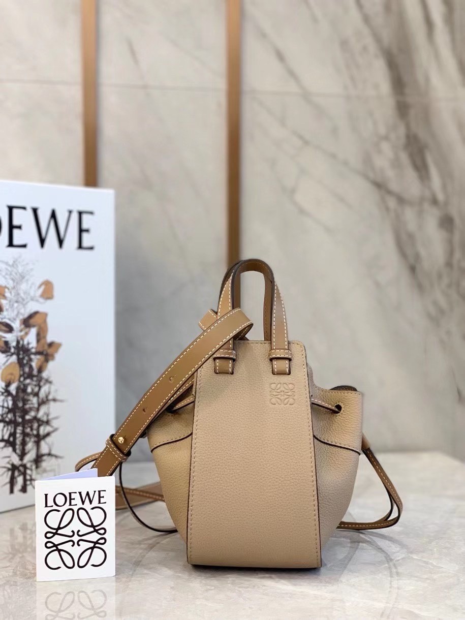 Loewe Mini Hammock Drawstring Bag In Sand Leather 483