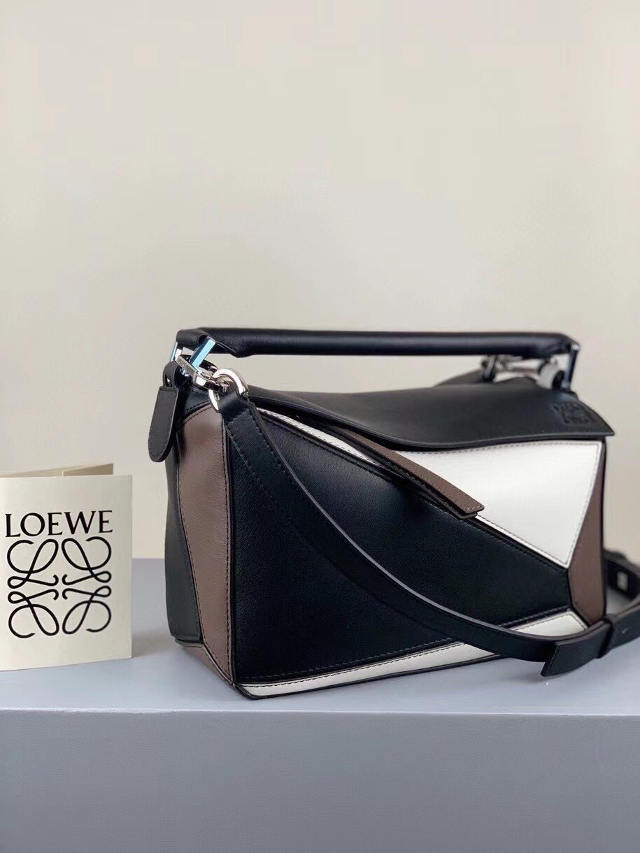 Loewe Small Puzzle Bag In Black/Taupe/White Calfskin 602