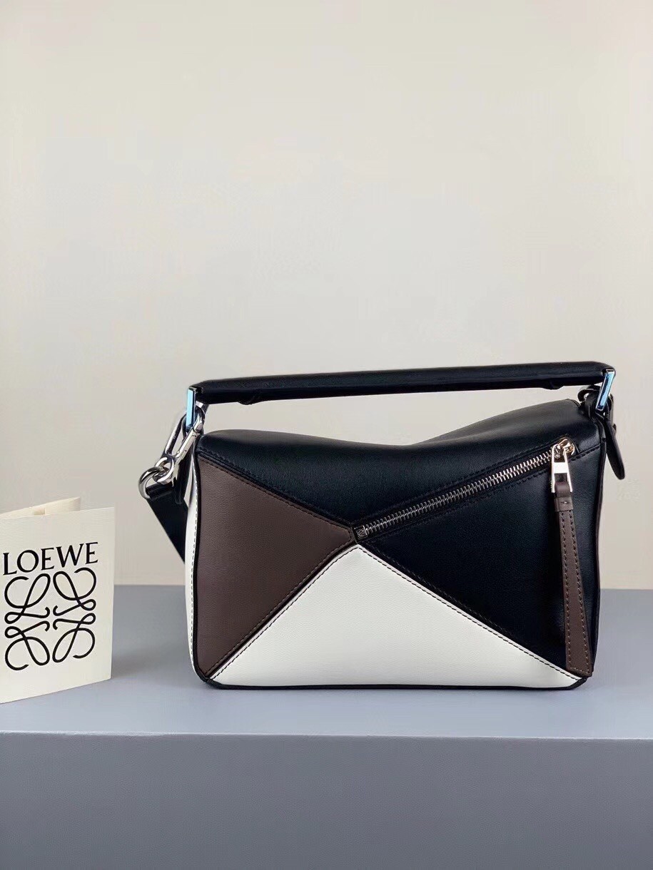 Loewe Small Puzzle Bag In Black/Taupe/White Calfskin 602