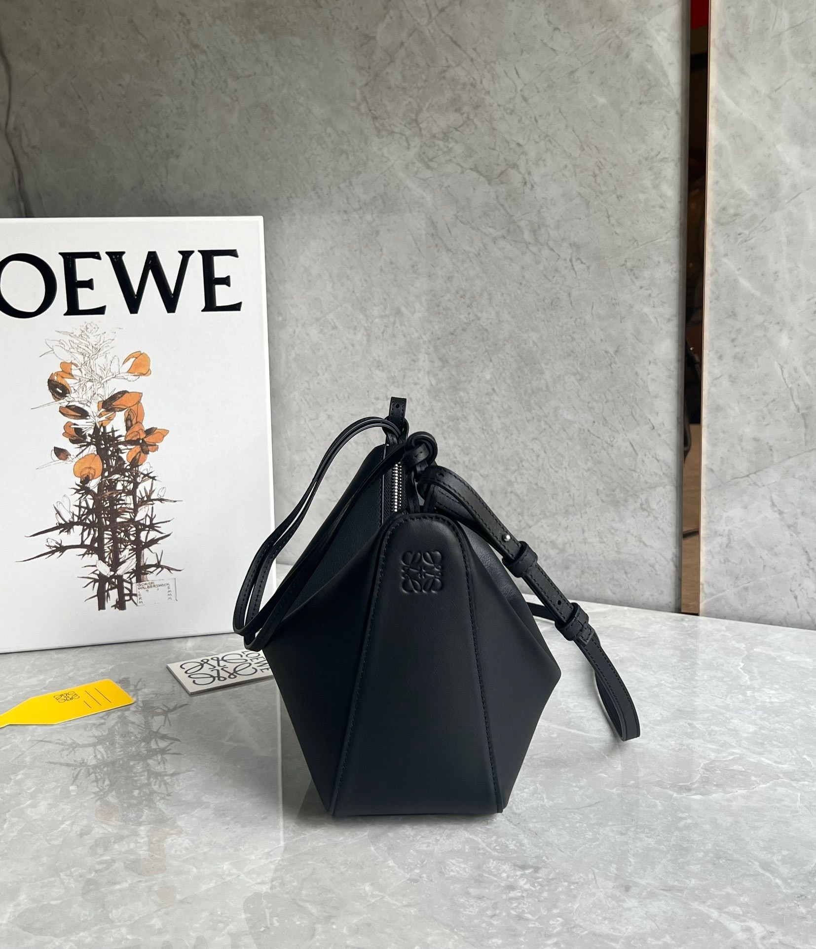 Loewe Mini Hammock Hobo Bag in Black Calfskin 009