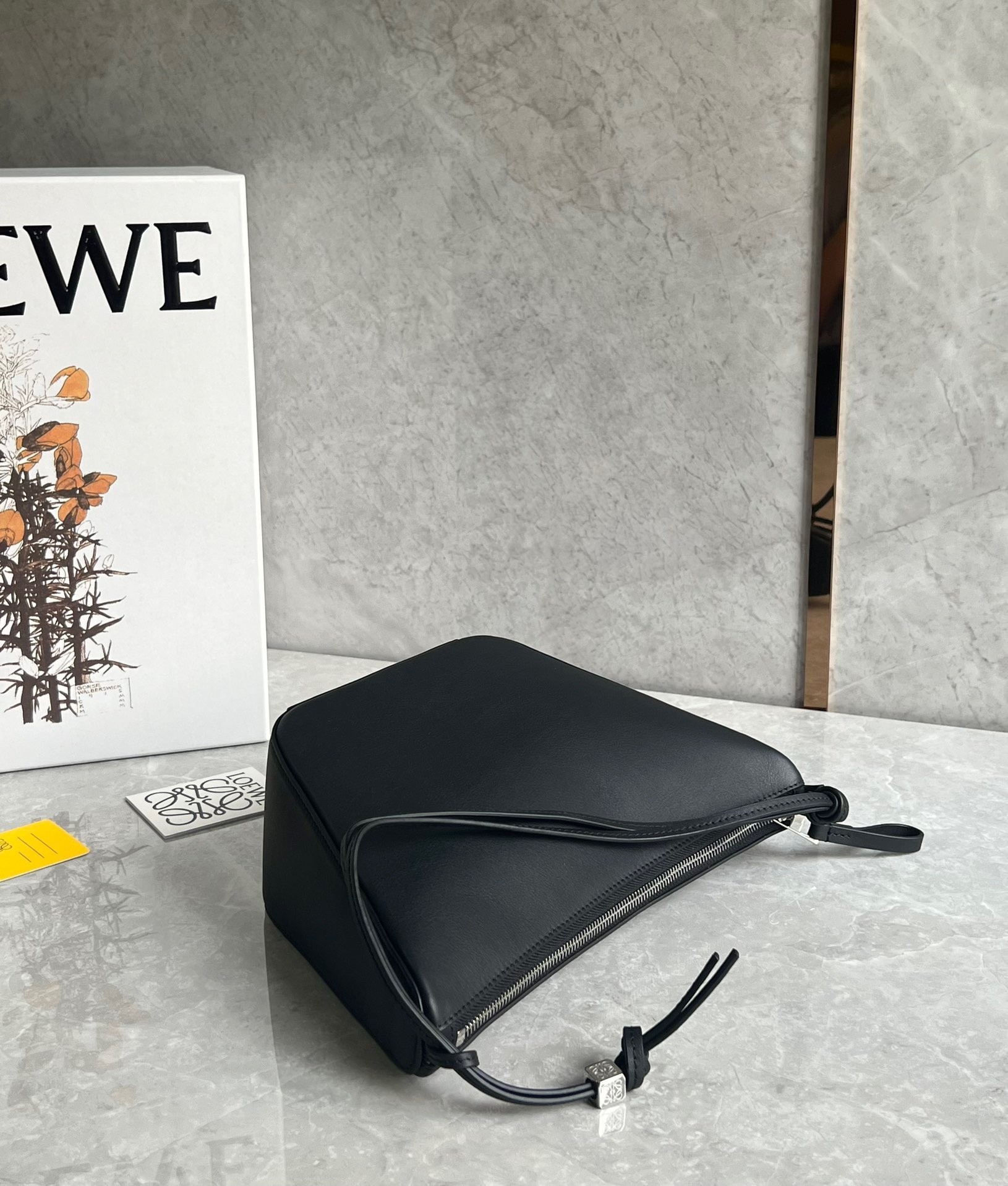 Loewe Mini Hammock Hobo Bag in Black Calfskin 009