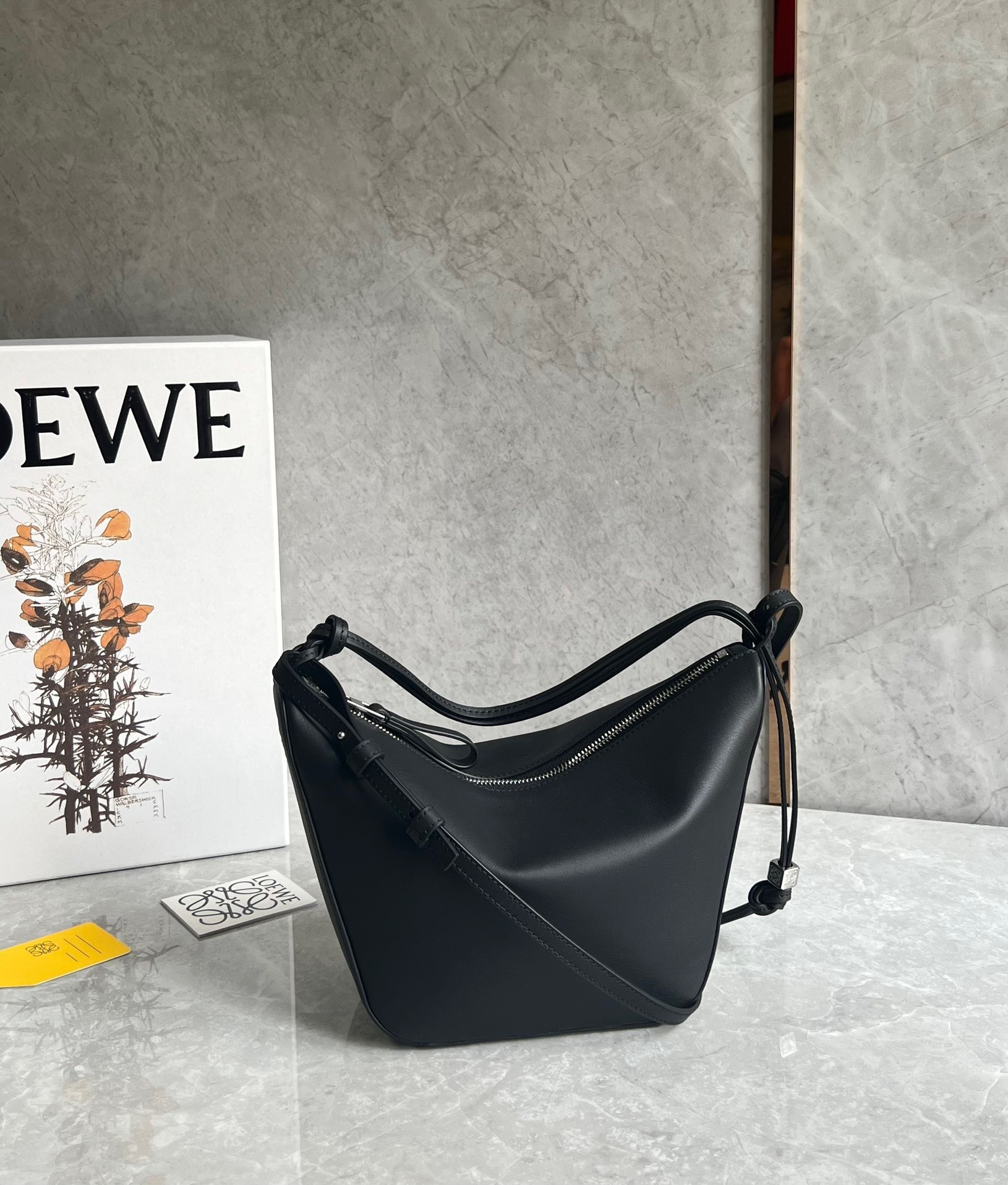 Loewe Mini Hammock Hobo Bag in Black Calfskin 009