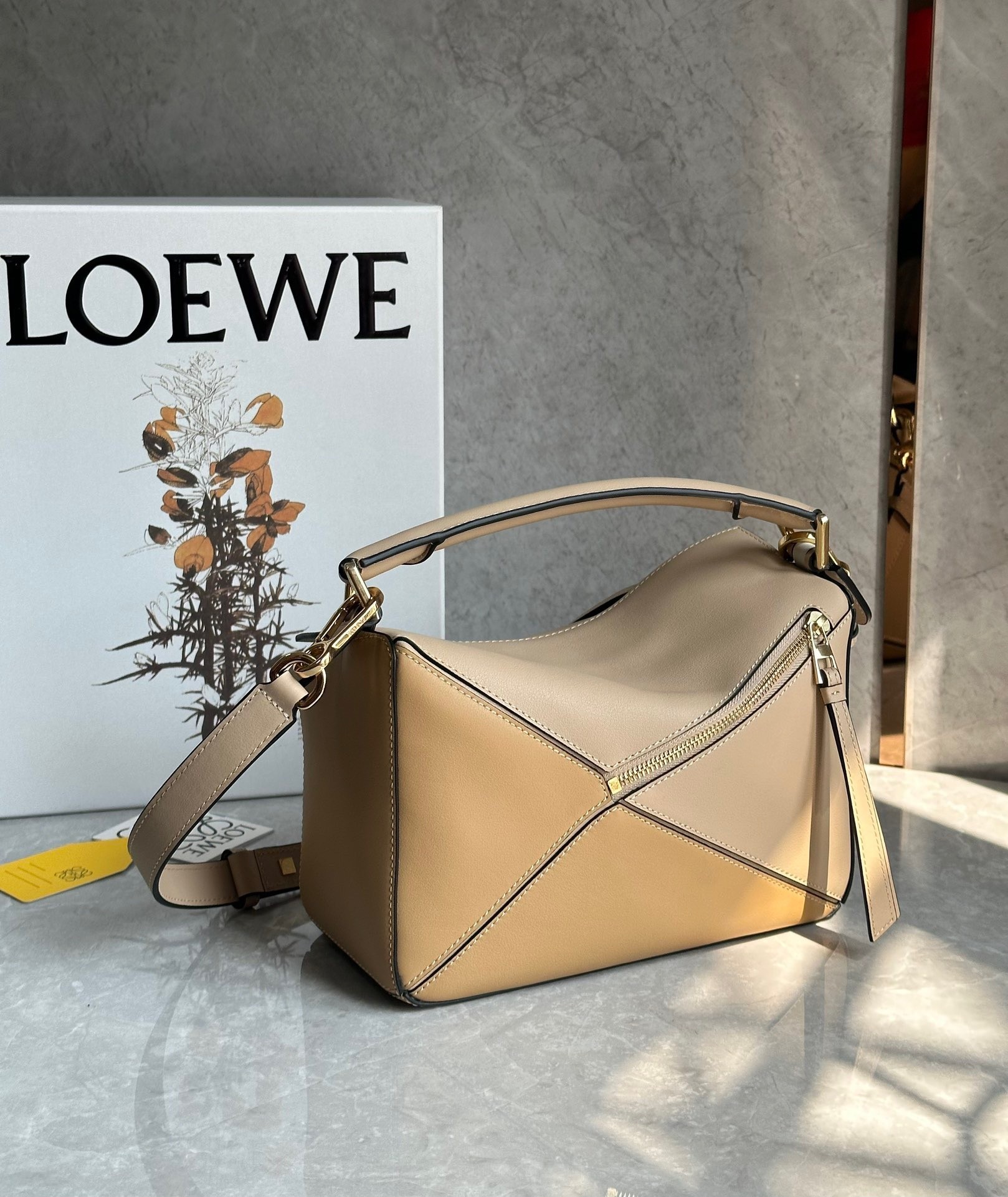 Loewe Puzzle Small Bag in Multicolour Warm Desert and White Calfskin 040