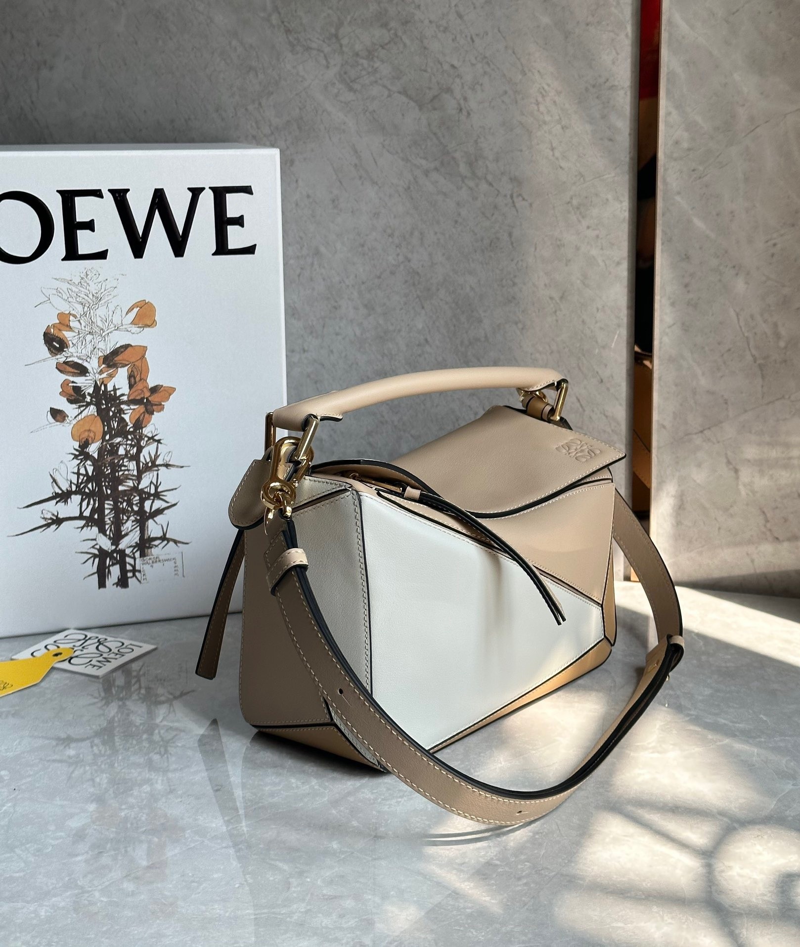 Loewe Puzzle Small Bag in Multicolour Warm Desert and White Calfskin 040