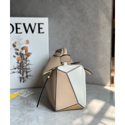 Loewe Puzzle Small Bag in Multicolour Warm Desert and White Calfskin 040