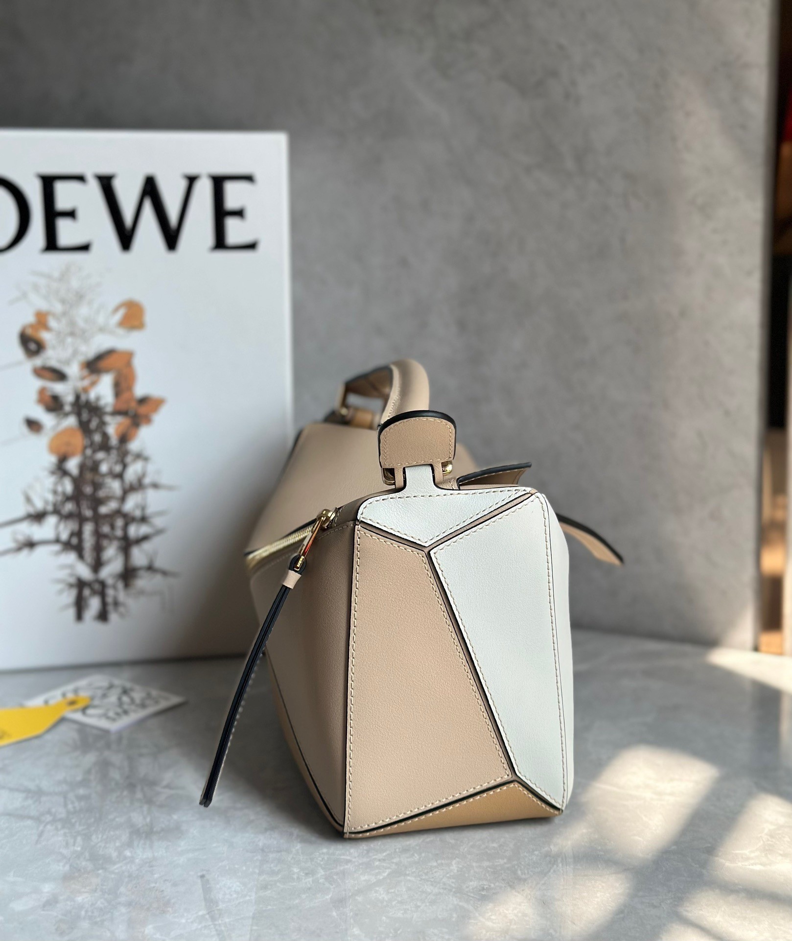 Loewe Puzzle Small Bag in Multicolour Warm Desert and White Calfskin 040