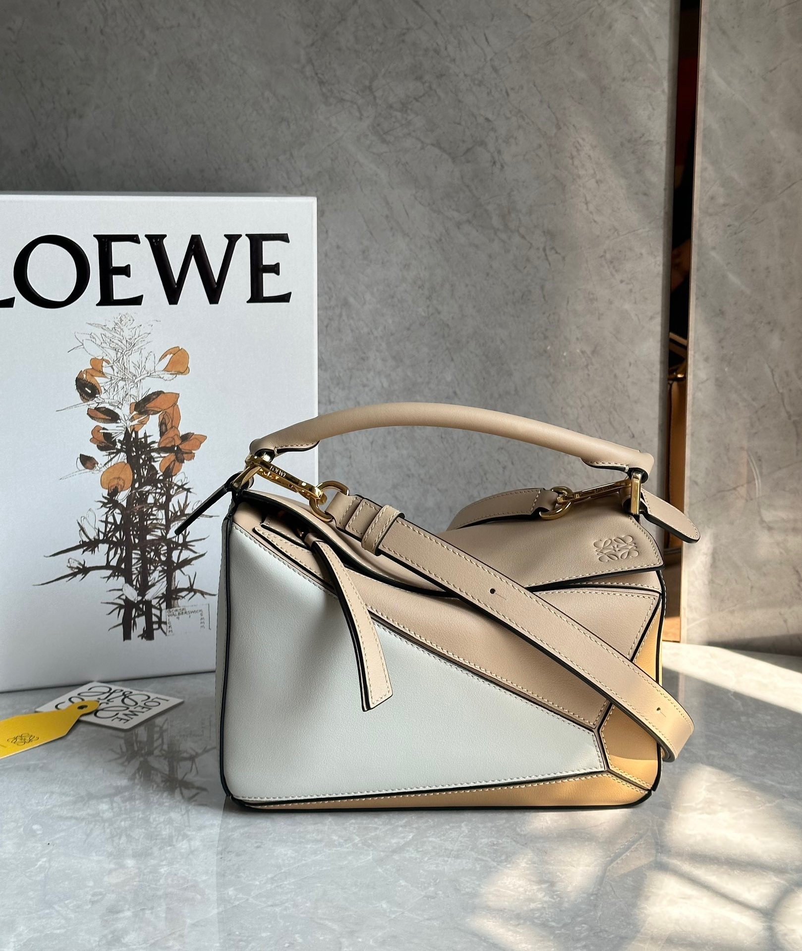 Loewe Puzzle Small Bag in Multicolour Warm Desert and White Calfskin 040