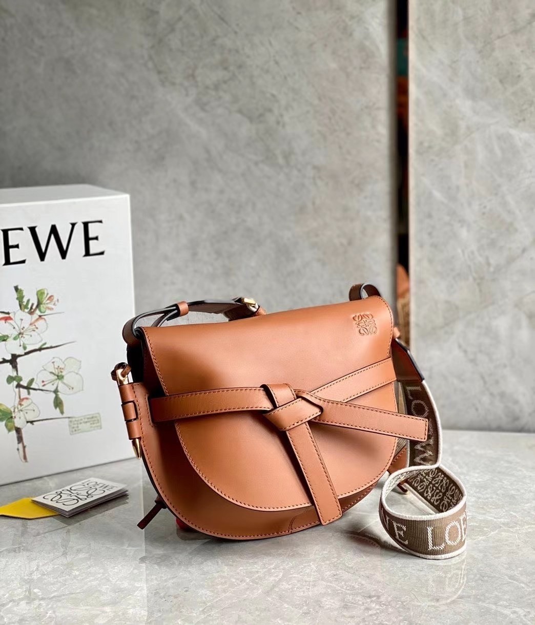 Loewe Small Gate Bag In Tan Calfskin and Jacquard 113