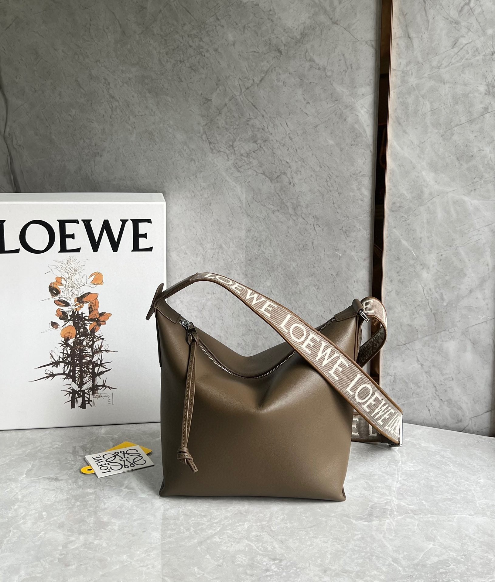 Loewe Cubi Small Bag in Winter Brown Calfskin and Jacquard 151