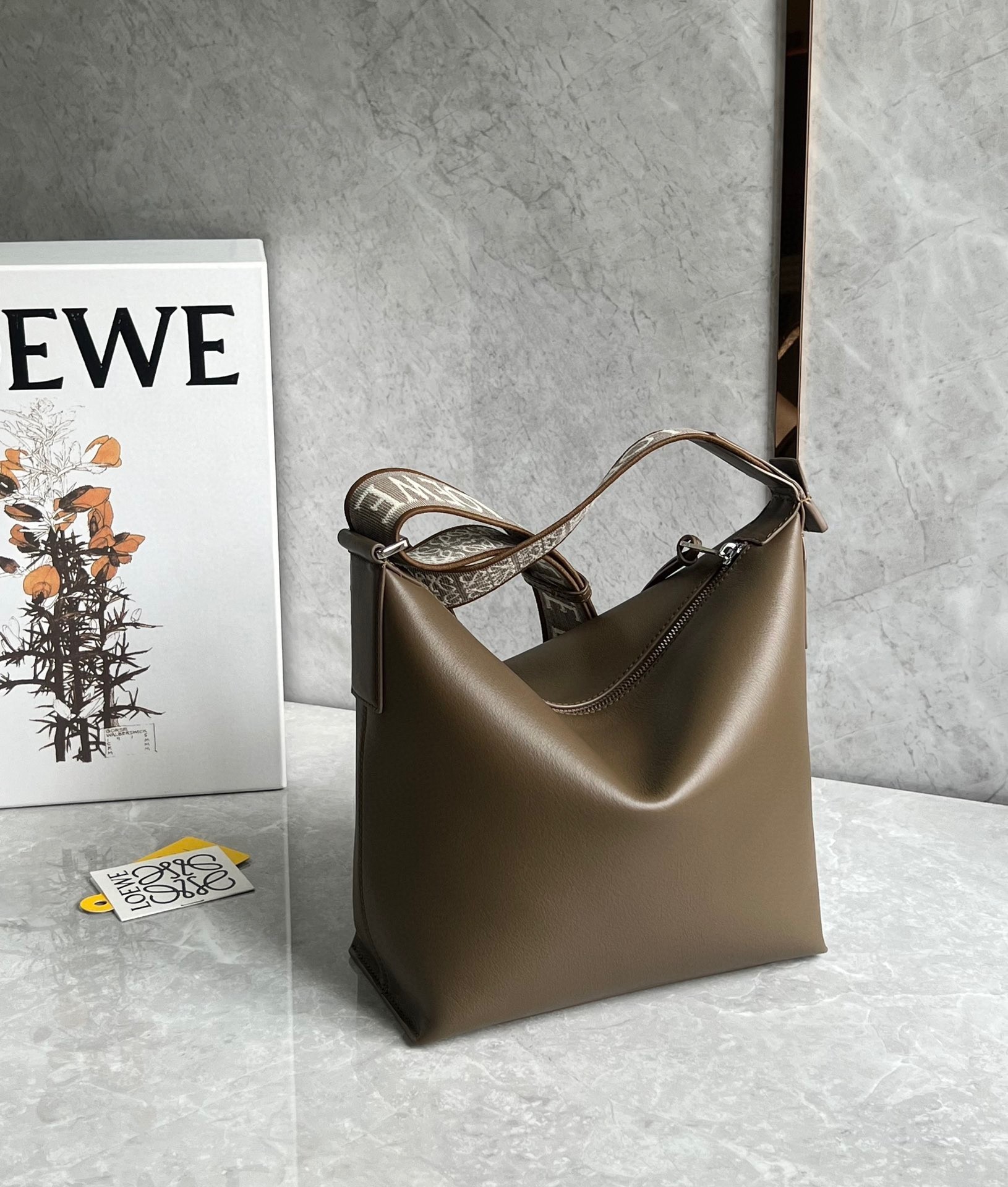 Loewe Cubi Small Bag in Winter Brown Calfskin and Jacquard 151