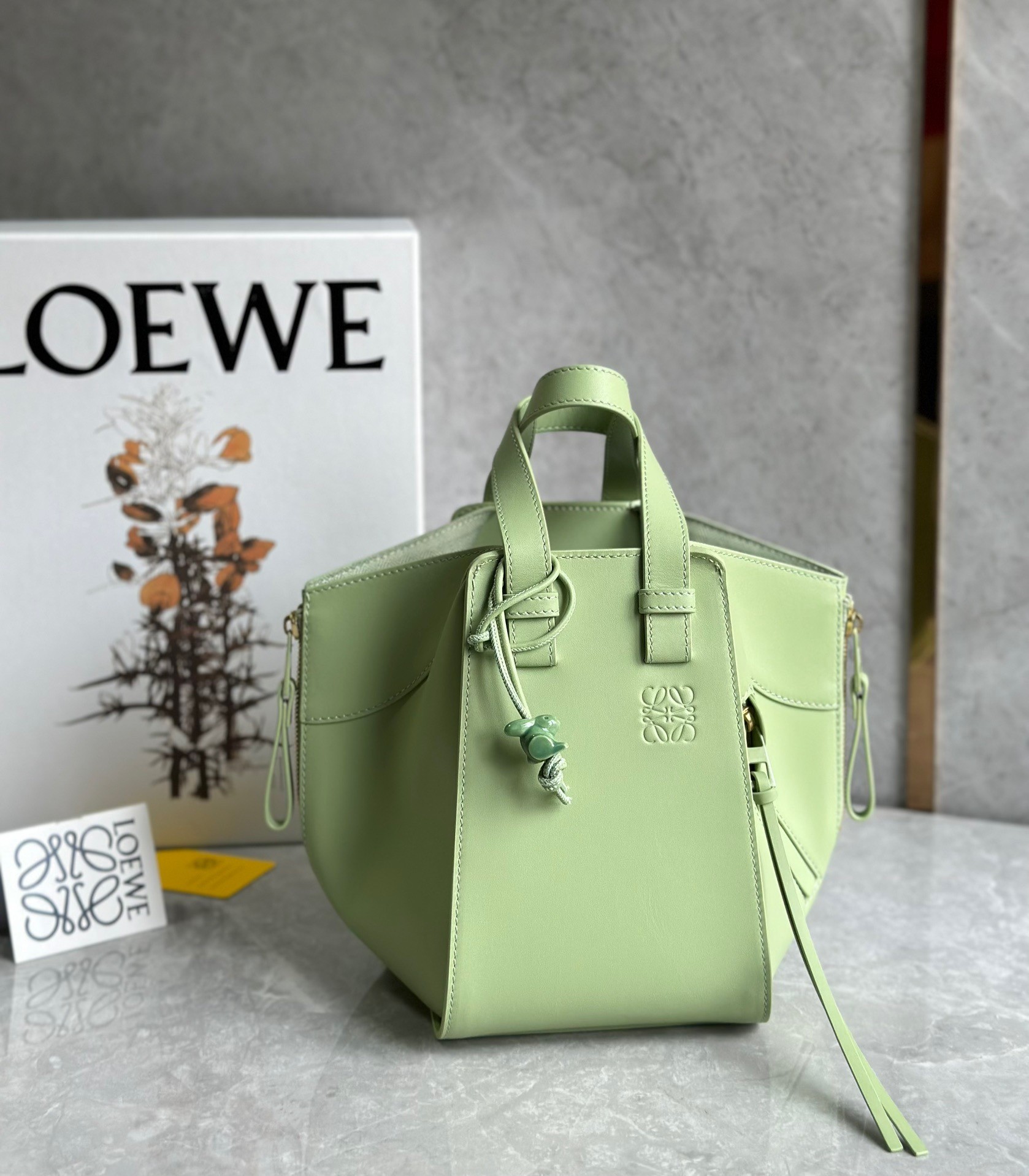 Loewe Compact Hammock Bag in Lime Green Satin Calfskin 555