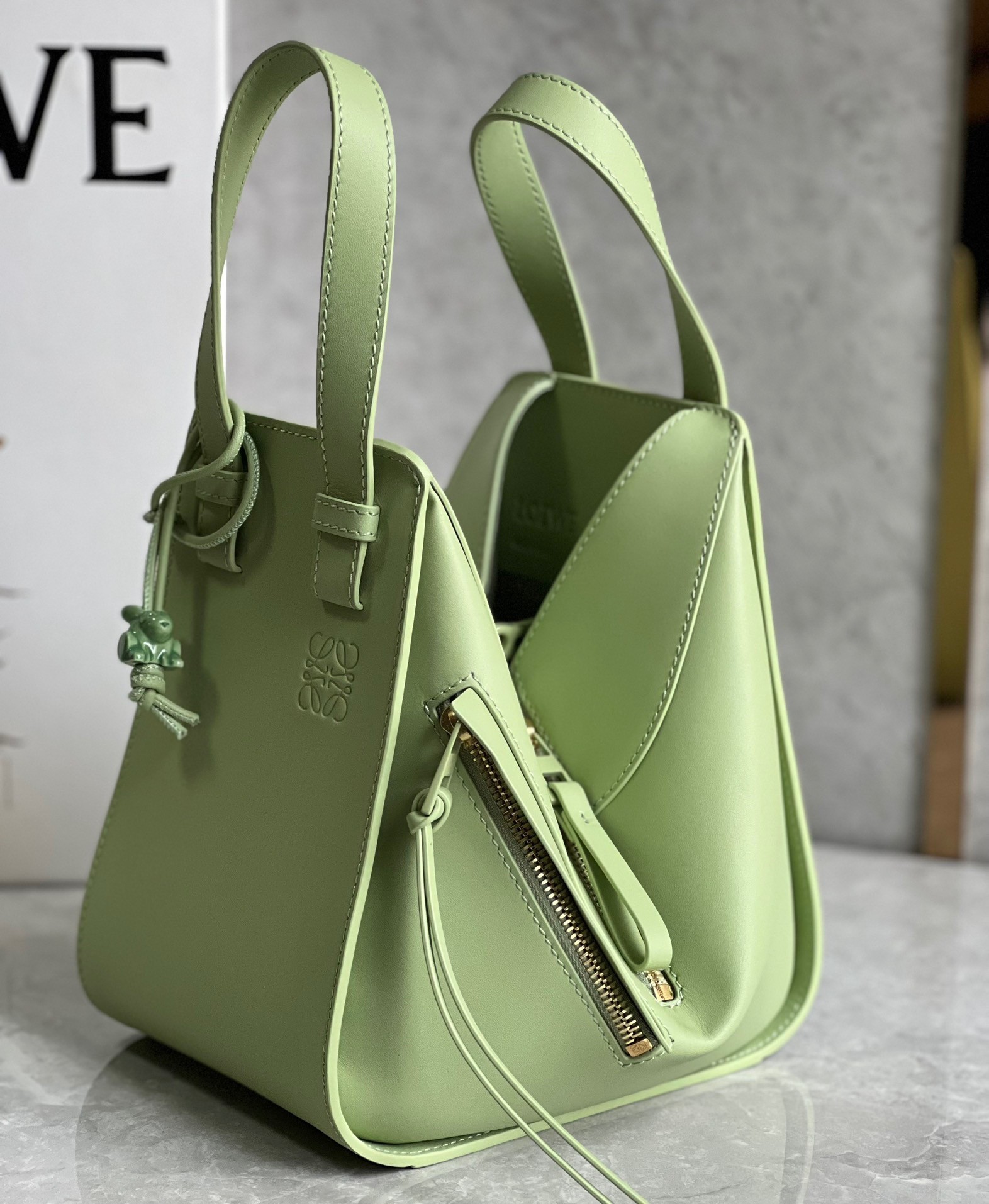 Loewe Compact Hammock Bag in Lime Green Satin Calfskin 555