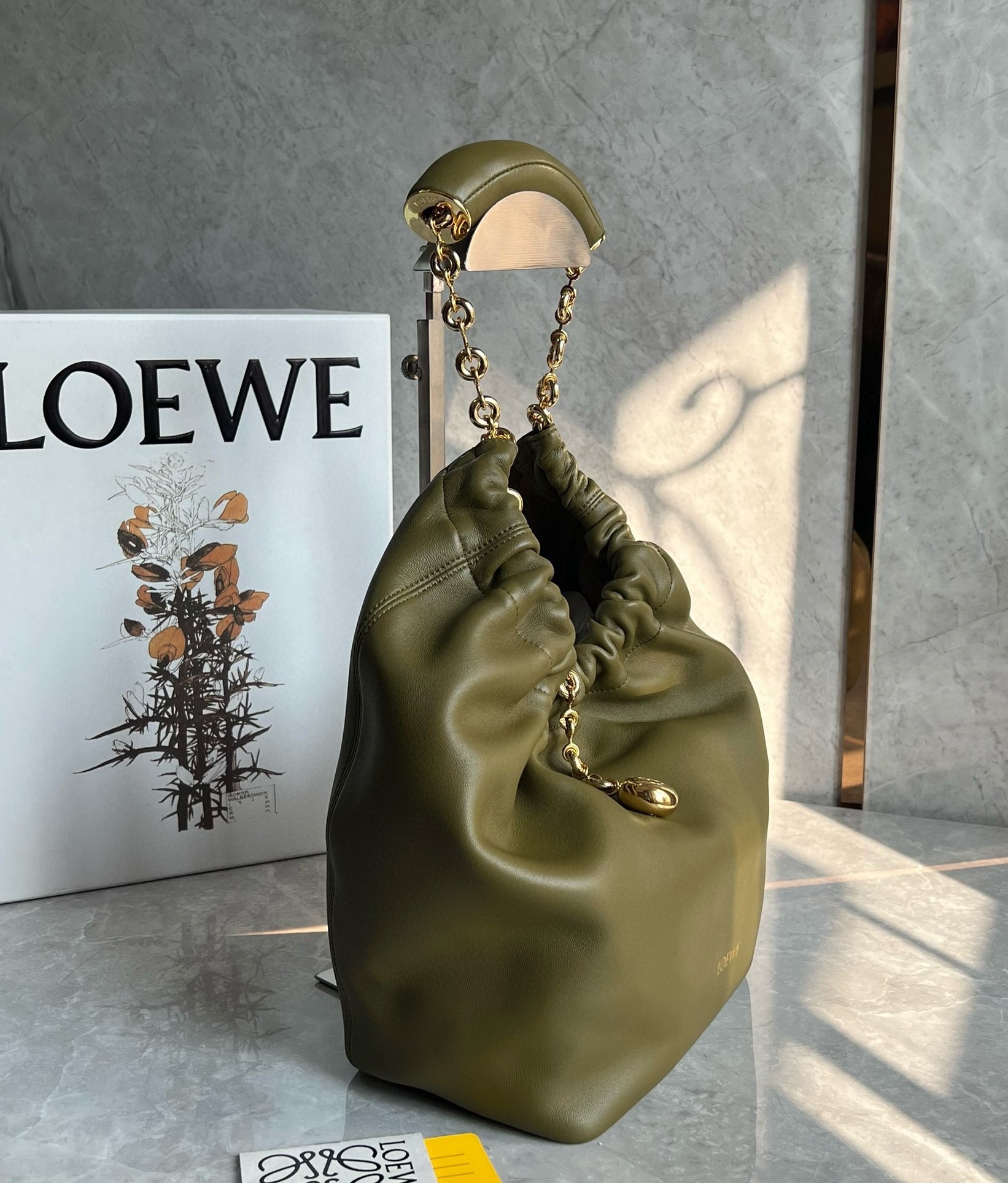 Loewe Small Squeeze Bag in Olive Nappa Lambskin 587