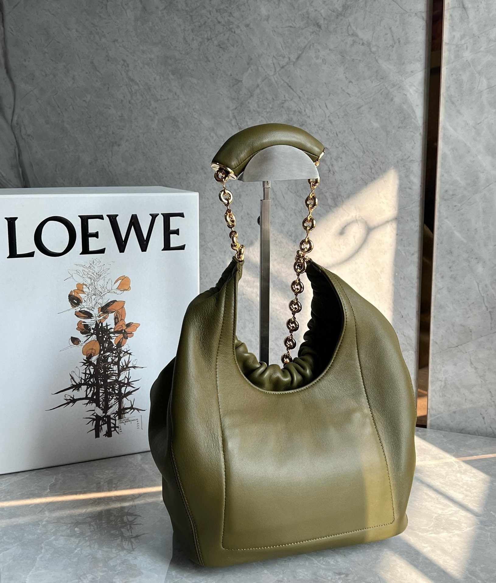 Loewe Small Squeeze Bag in Olive Nappa Lambskin 587