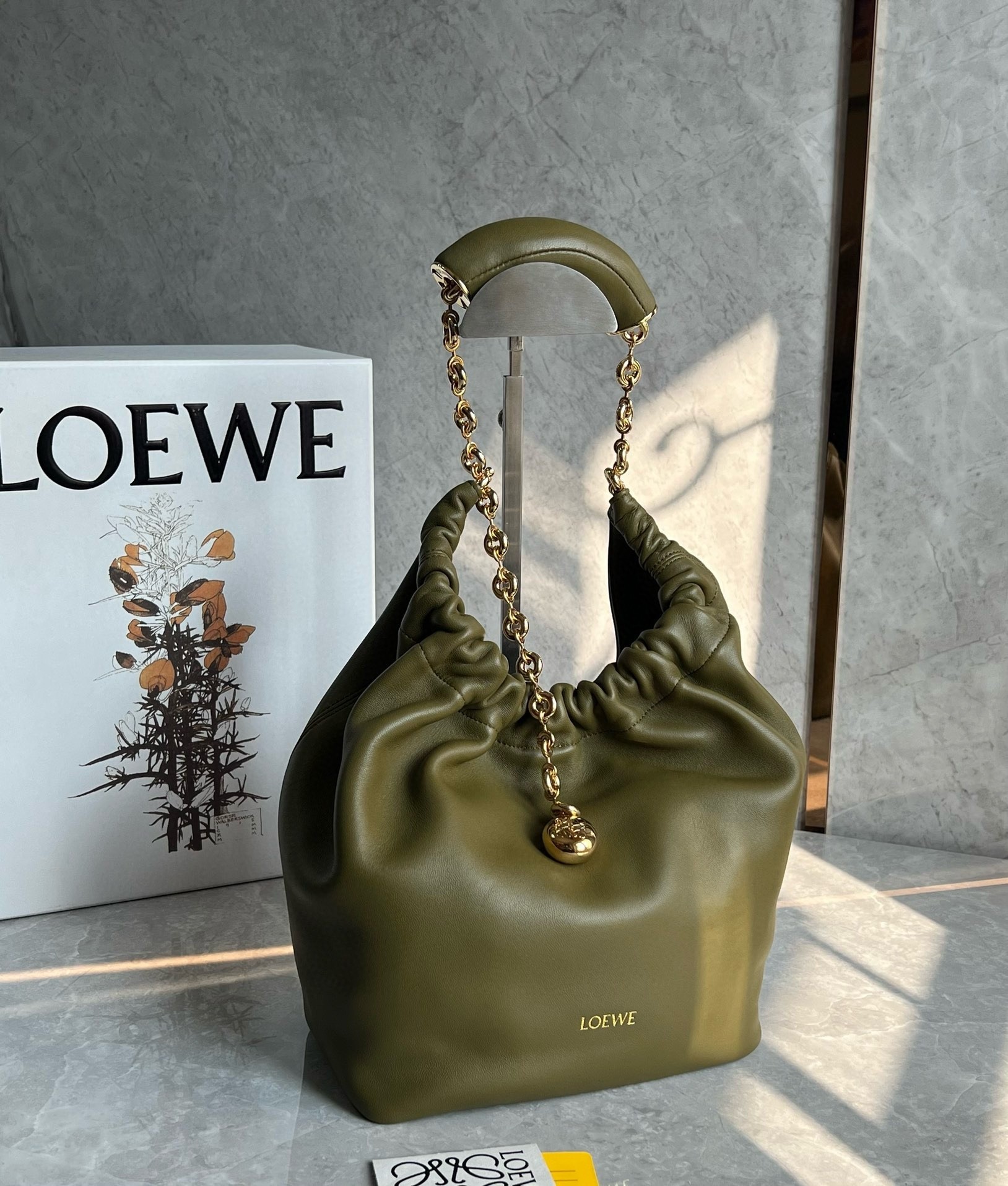 Loewe Small Squeeze Bag in Olive Nappa Lambskin 587