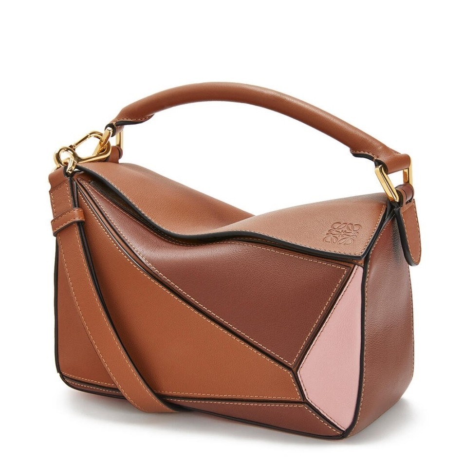 Loewe Small Puzzle Bag In Brown/Pink/Camel Calfskin 562