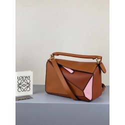 Loewe Small Puzzle Bag In Brown/Pink/Camel Calfskin 562