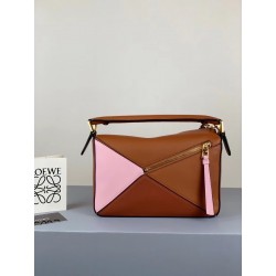 Loewe Small Puzzle Bag In Brown/Pink/Camel Calfskin 562