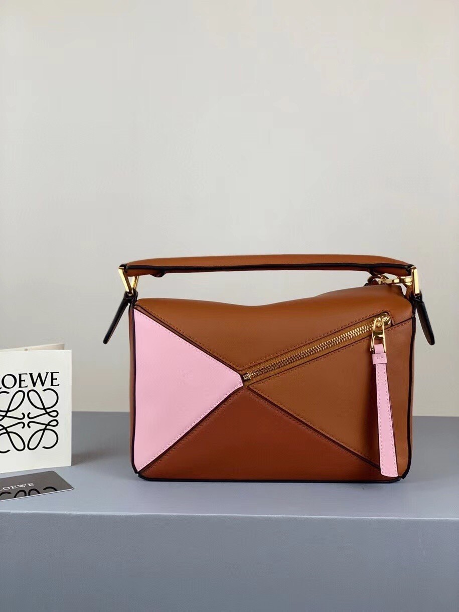 Loewe Small Puzzle Bag In Brown/Pink/Camel Calfskin 562