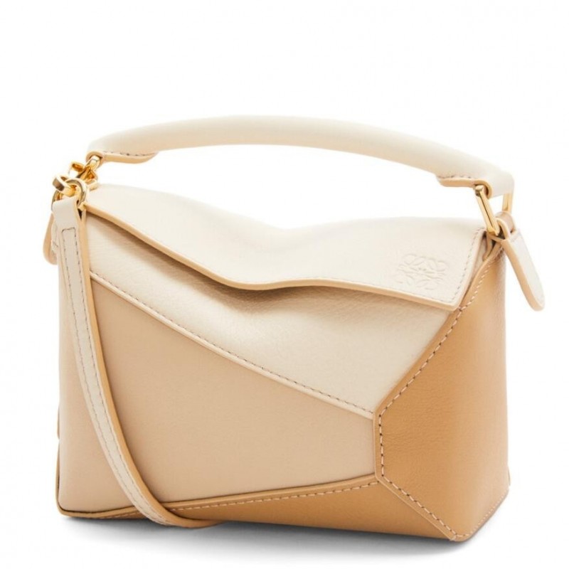 Loewe Puzzle Mini Bag in Multicolor Angora and Beige Calfskin 488