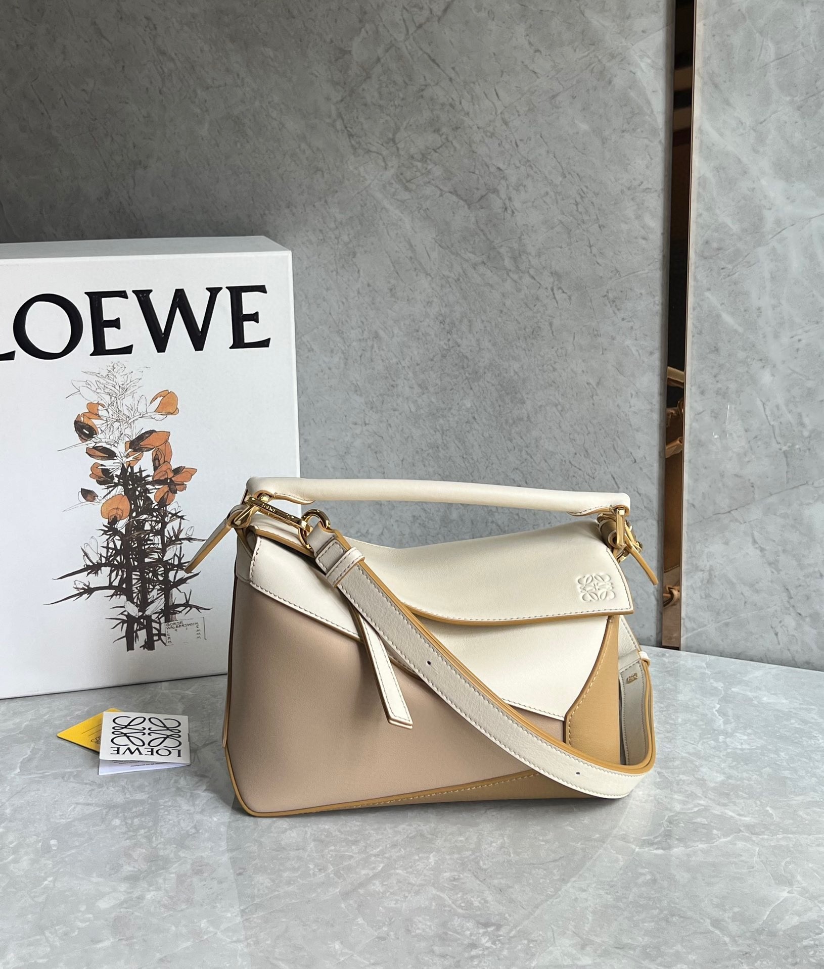 Loewe Puzzle Mini Bag in Multicolor Angora and Beige Calfskin 488