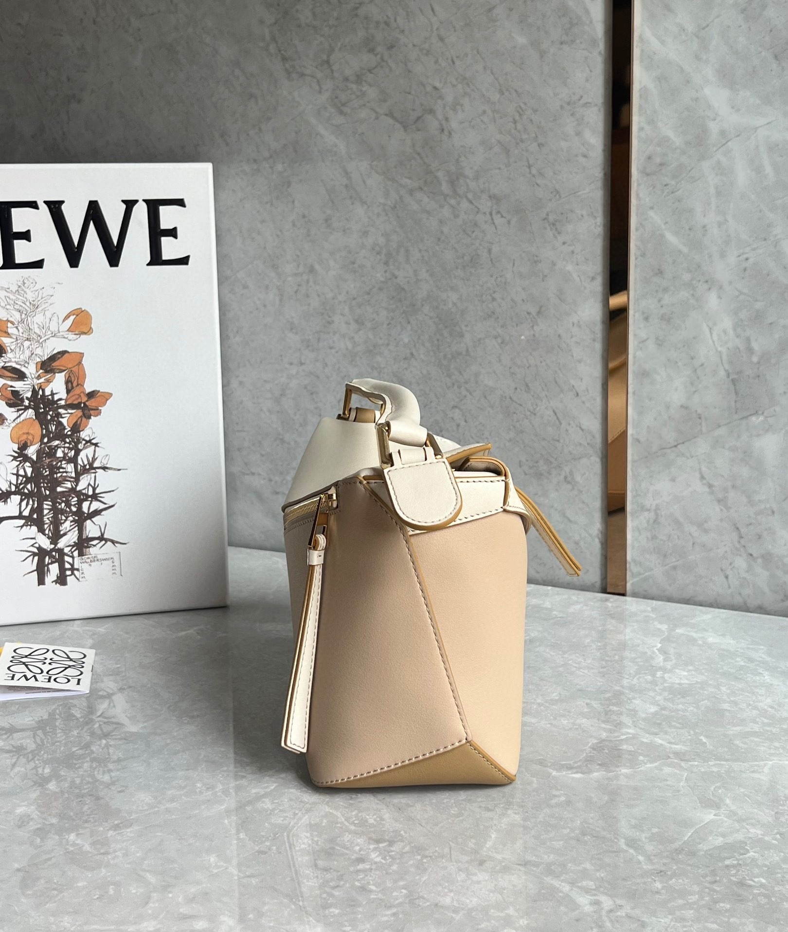 Loewe Puzzle Mini Bag in Multicolor Angora and Beige Calfskin 488