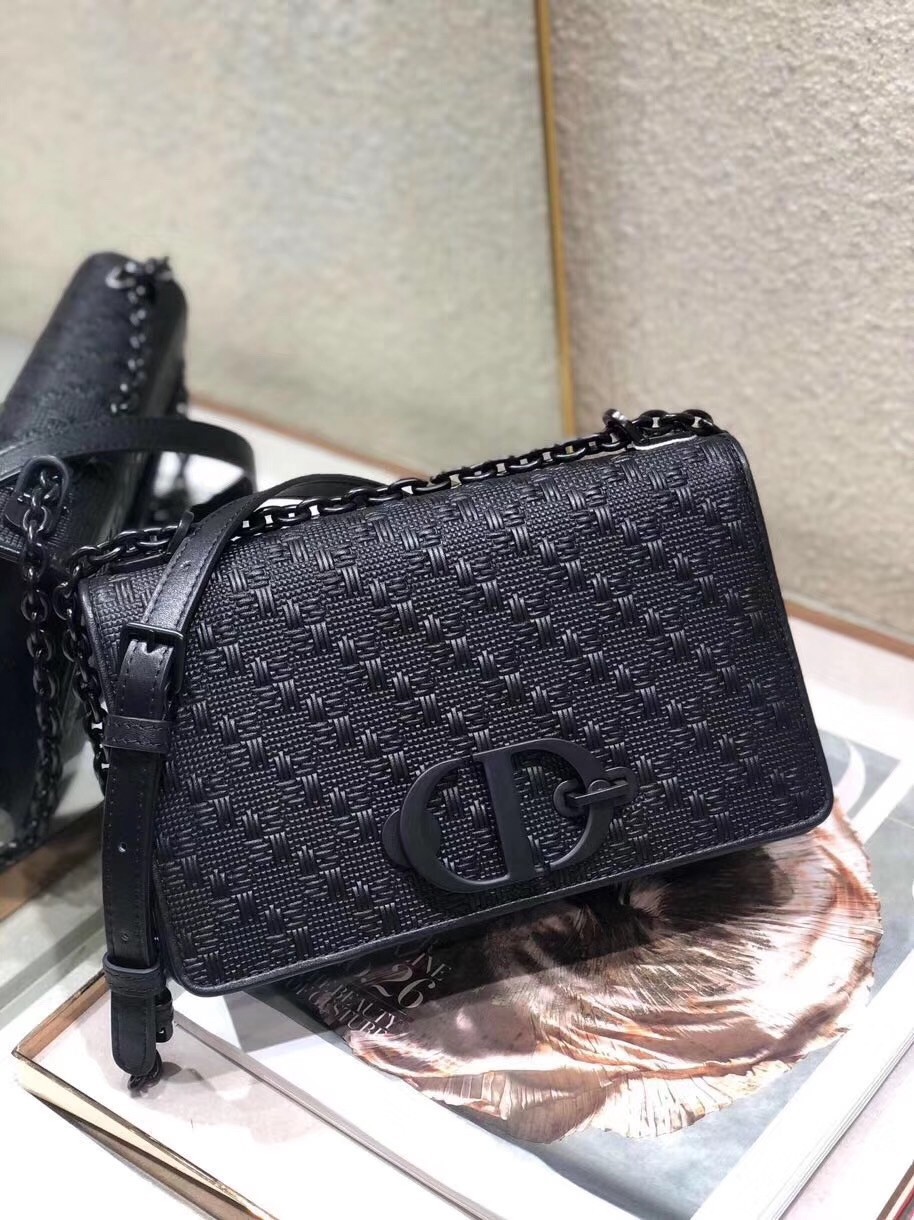 Dior 30 Montaigne Chain Bag In Black Braided Lambskin 930