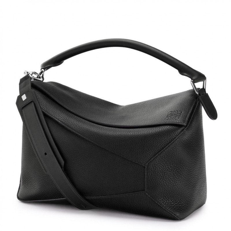 Loewe Large Puzzle Bag In Black Grained Leather 625