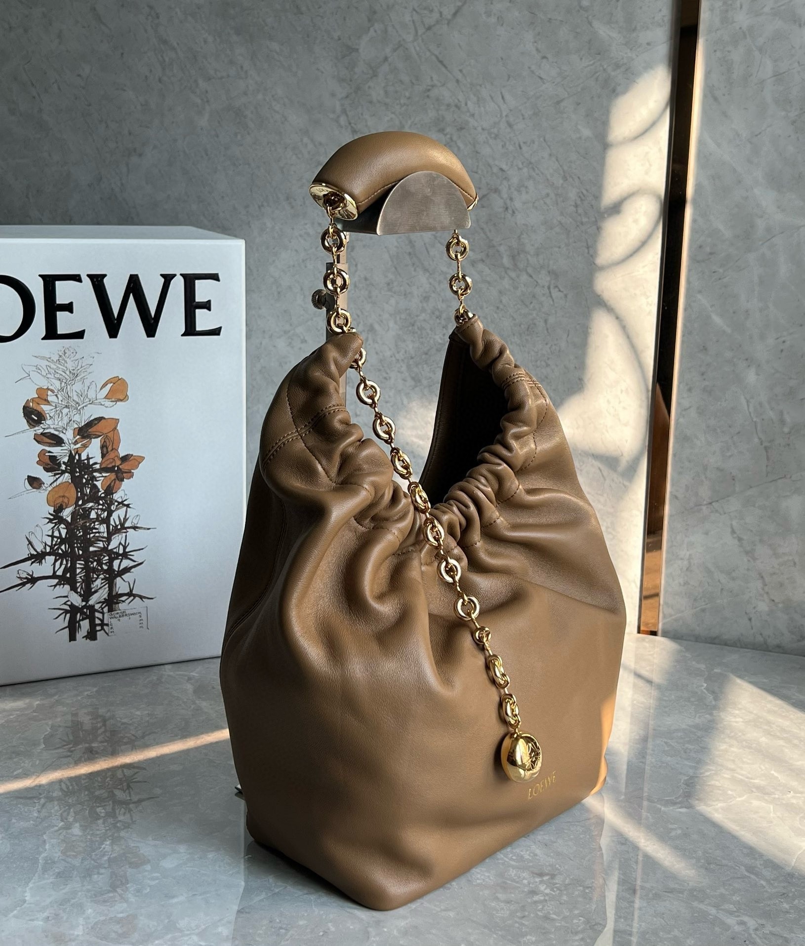 Loewe Small Squeeze Bag in Brown Nappa Lambskin  535