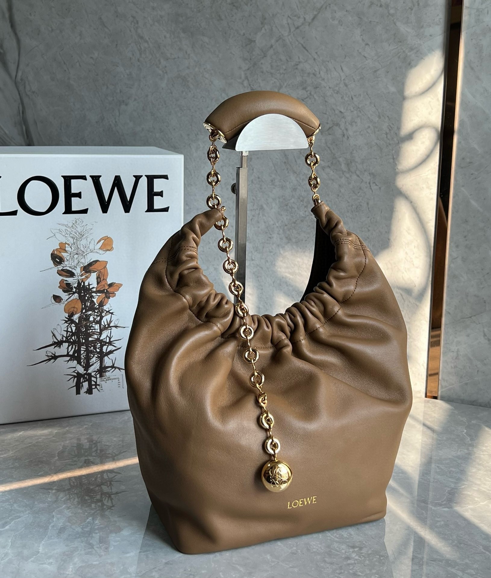 Loewe Small Squeeze Bag in Brown Nappa Lambskin  535