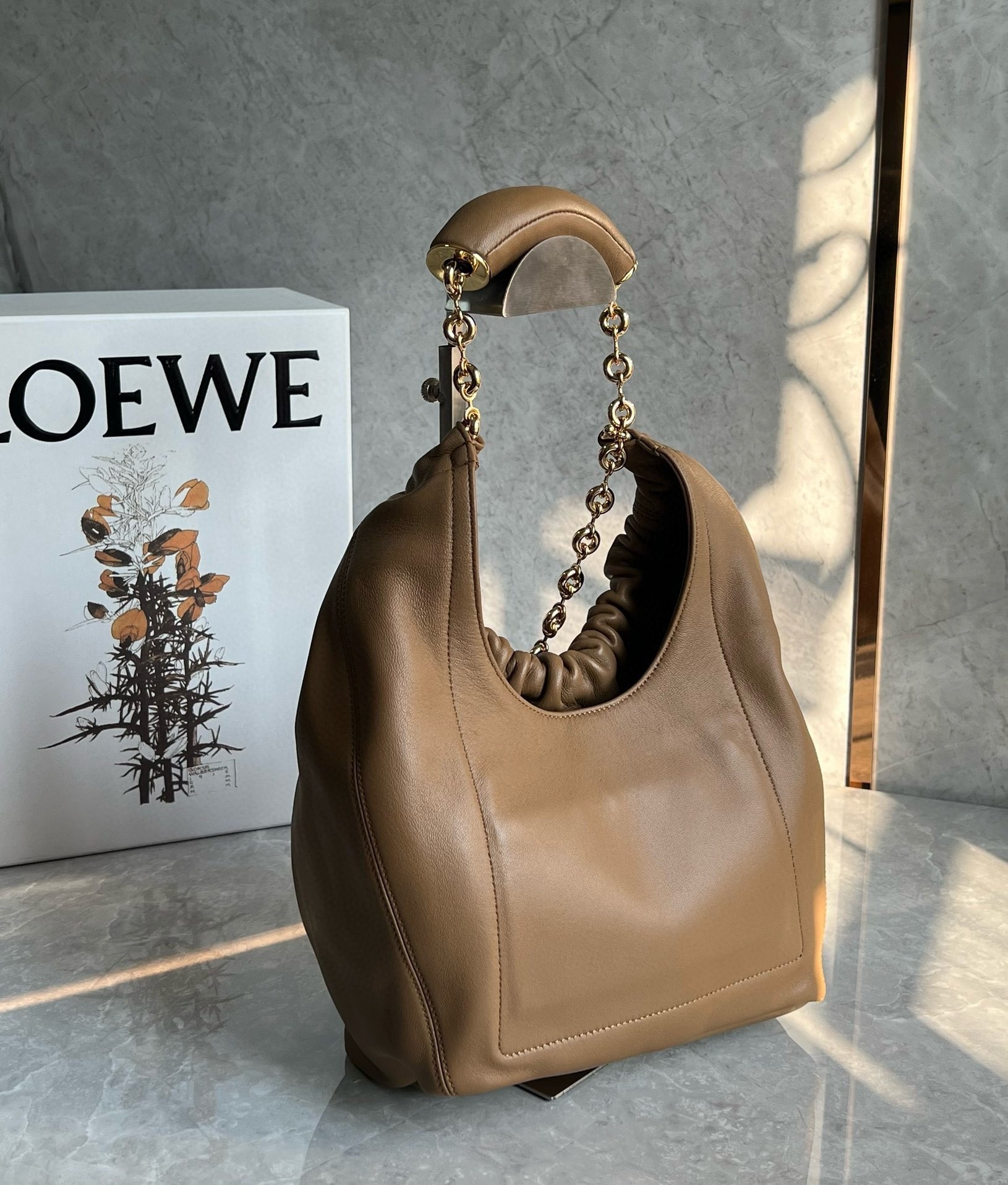 Loewe Small Squeeze Bag in Brown Nappa Lambskin  535