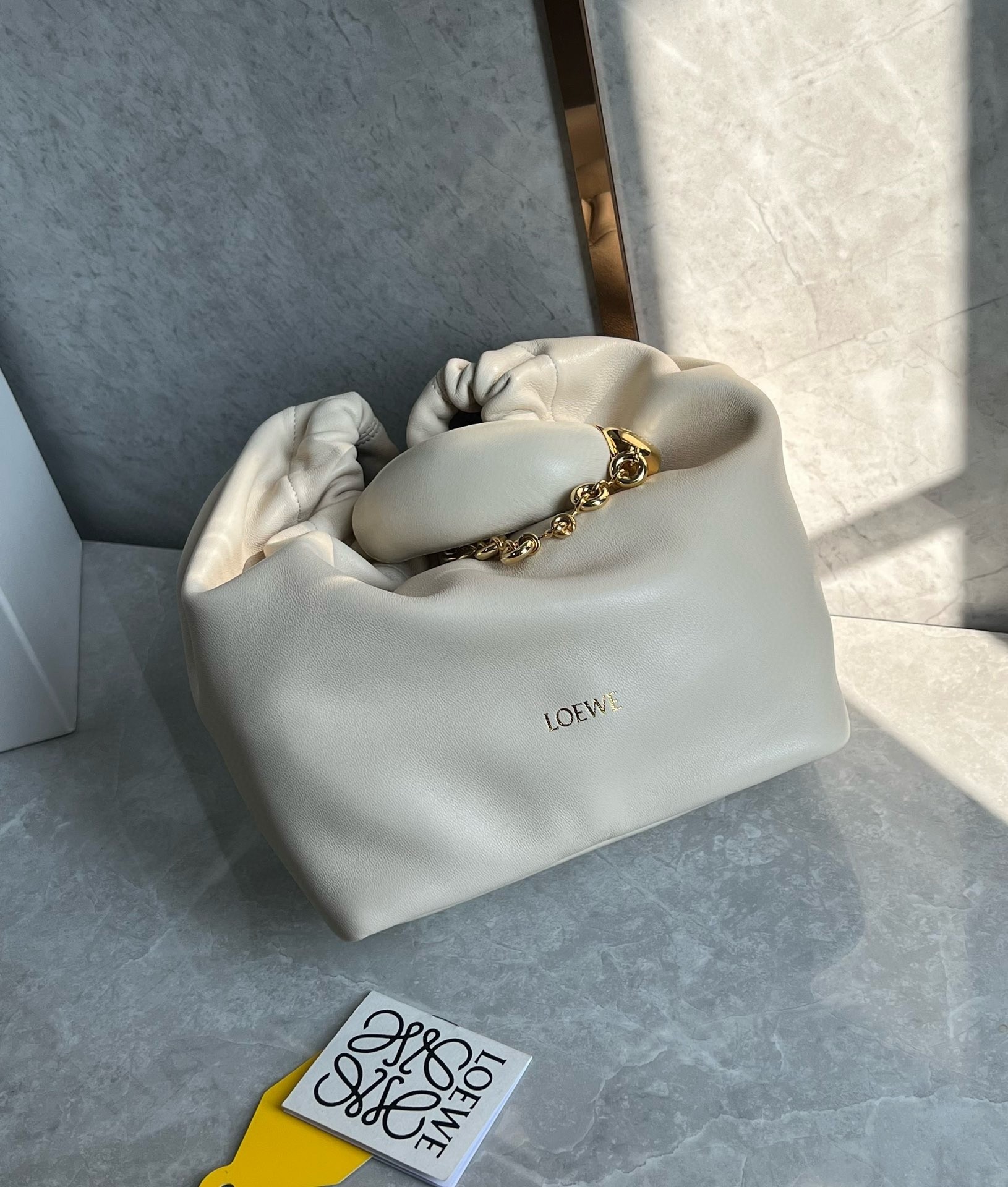 Loewe Small Squeeze Bag in White Nappa Lambskin 568