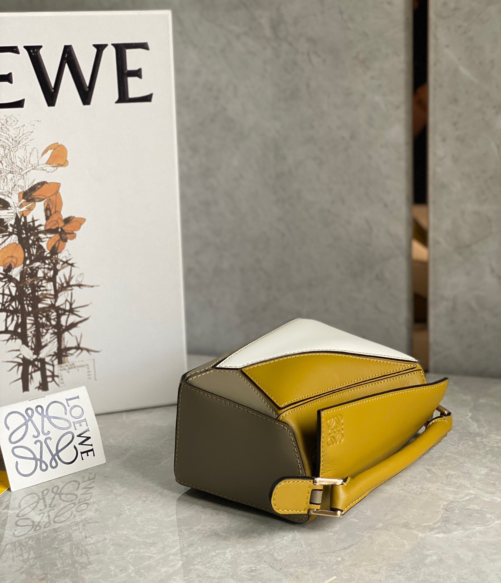 Loewe Puzzle Mini Bag In Ochre/White/Taupe Calfskin 237