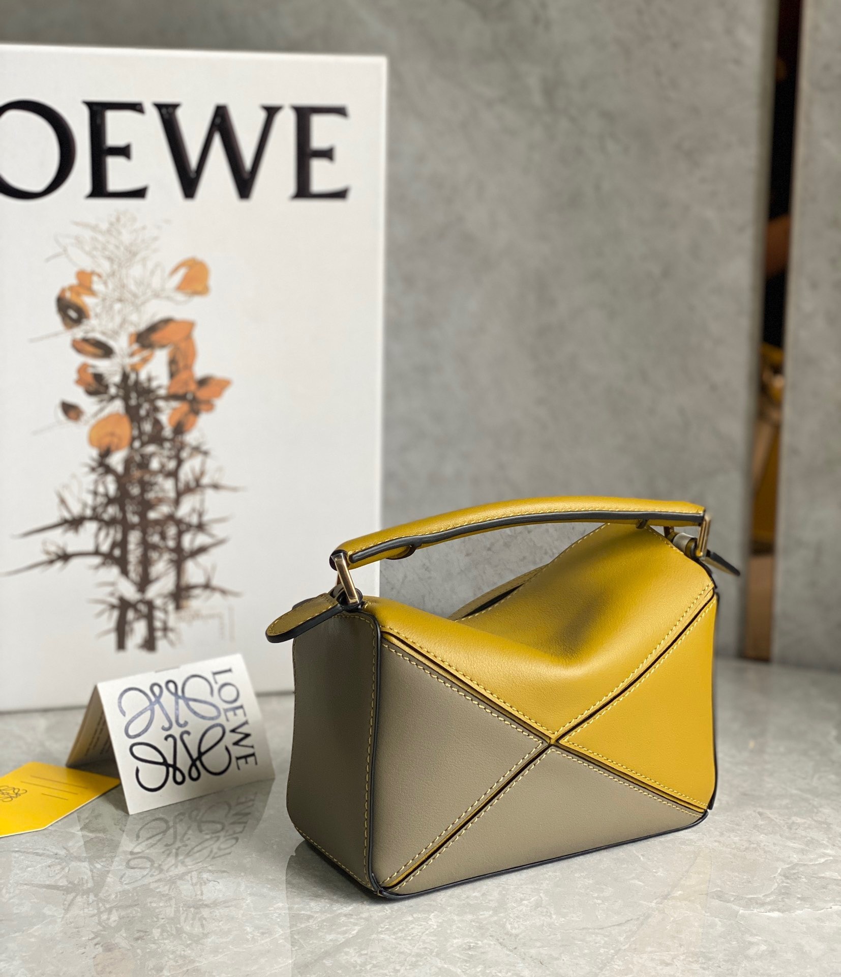 Loewe Puzzle Mini Bag In Ochre/White/Taupe Calfskin 237