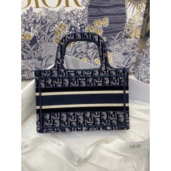 Dior Mini Book Tote Bag In Blue Dior Oblique Embroidered Velvet 963