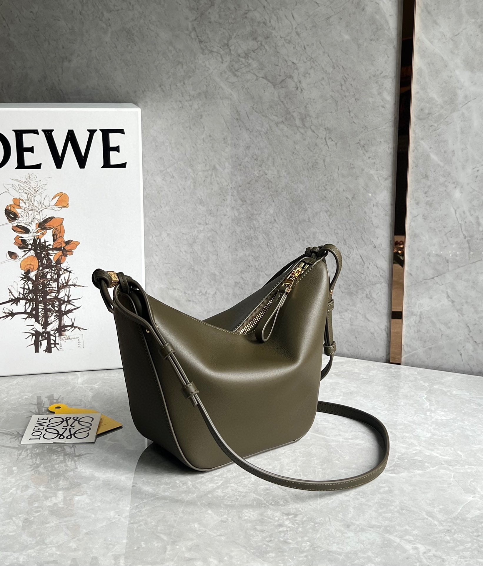 Loewe Mini Hammock Hobo Bag in Dark Green Calfskin  276